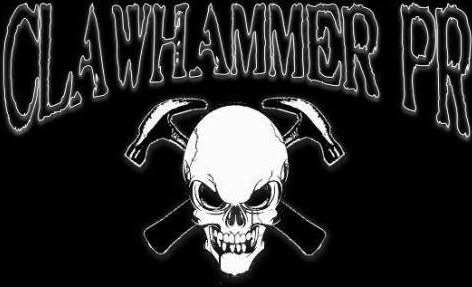 Logo for Clawhammer PR featuring a white skull with an aggressive expression, flanked by two crossed claw hammers behind it. The name “Clawhammer PR” appears in a bold, jagged font above the skull on a black background.