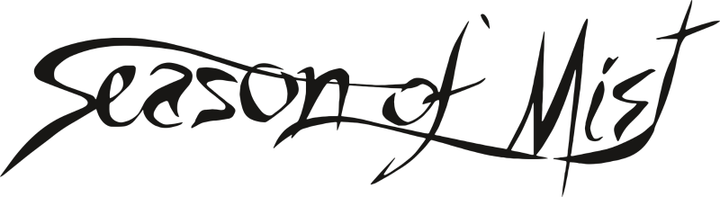 Season of Mist logo in a flowing, black handwritten-style font. The design features sharp, sweeping strokes that give it a mysterious and atmospheric look, fitting for the label’s focus on extreme and avant-garde metal.