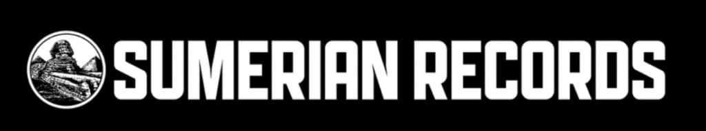 Sumerian Records logo featuring bold, white block lettering on a black background. To the left, a circular emblem shows a detailed, engraved-style image of a Sumerian figure seated on a throne.