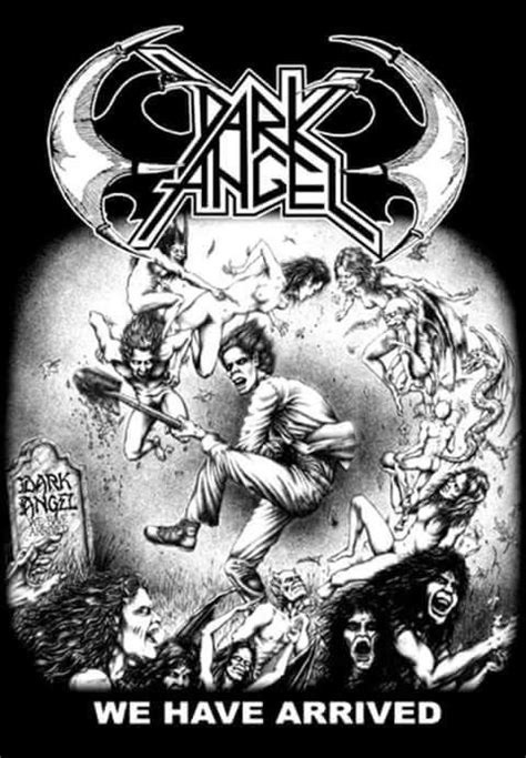 Dark Angel’s We Have Arrived demo cover art with hand drawn black-and-white figures in violent chaos.