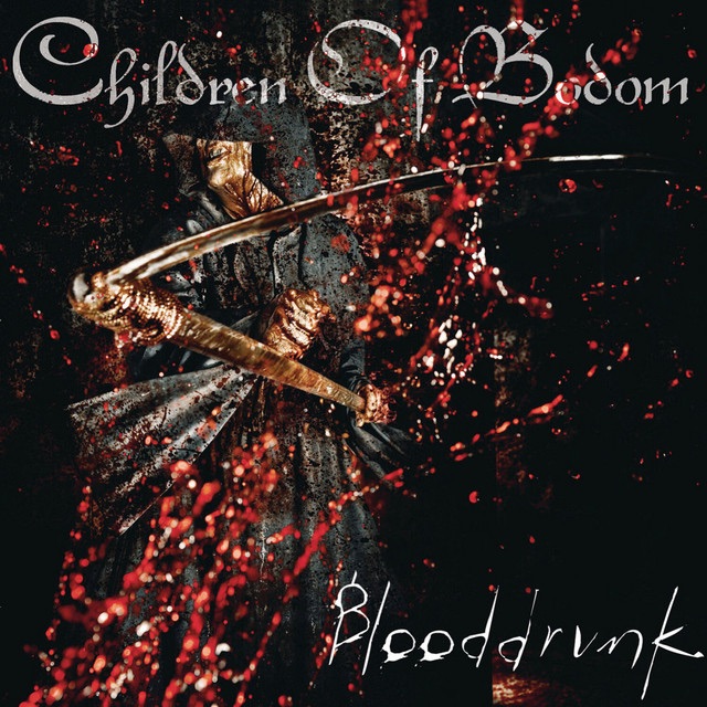 Album cover of Blooddrunk by Children of Bodom featuring the hooded Reaper with a blood splattered scythe.
