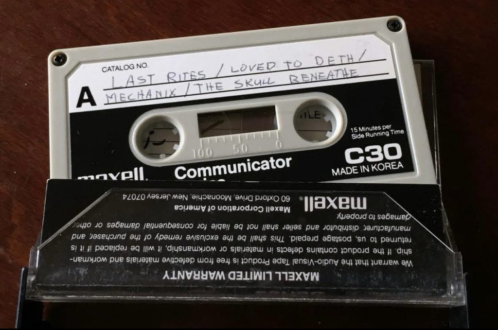 Megadeth 1984 demo cassette tape labeled “Last Rites / Loved to Deth / Mechanix / The Skull Beneath the Skin.”