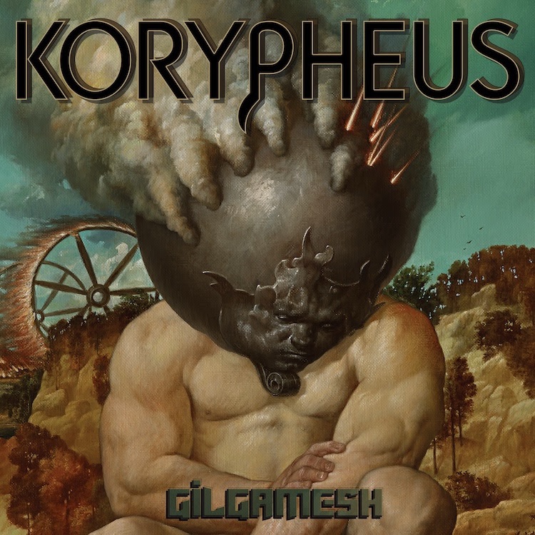 Korypheus Gilgamesh new album artwork featuring a mythic figure with a burning head.
