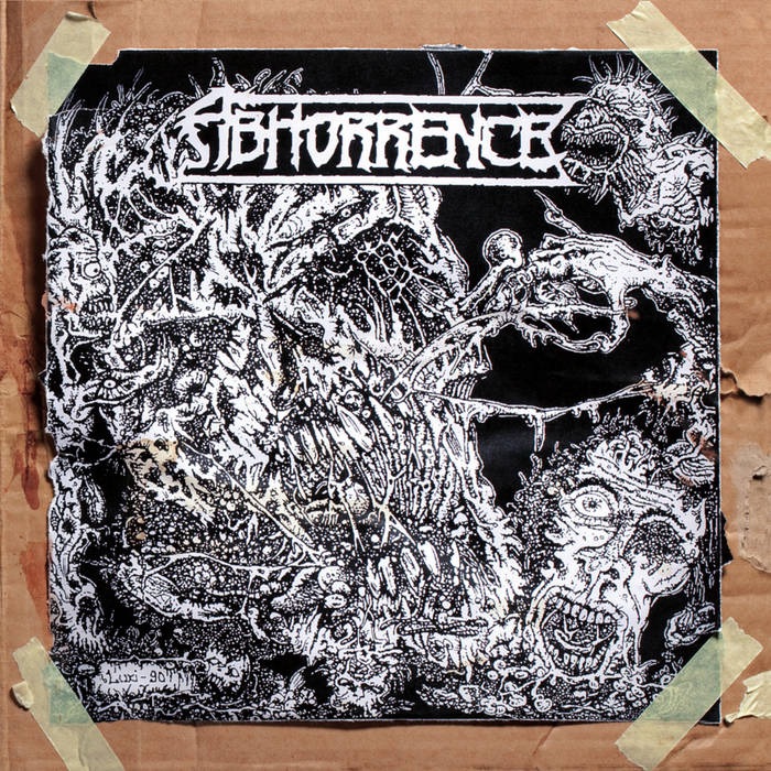 Hooded figure with inverted cross on robes, early underground extreme metal artwork.