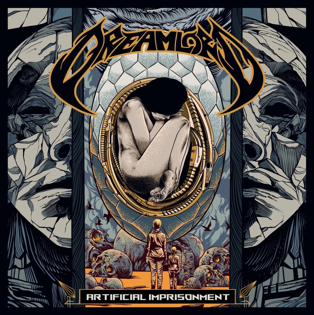 Dreamlord Artificial Imprisonment cover art, thrash metal album with dystopian theme.