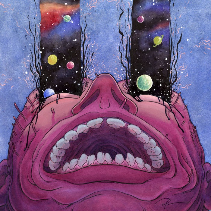 Slomatics Phantom Castle Warning cover art, psychedelic doom metal with surreal cosmic imagery.