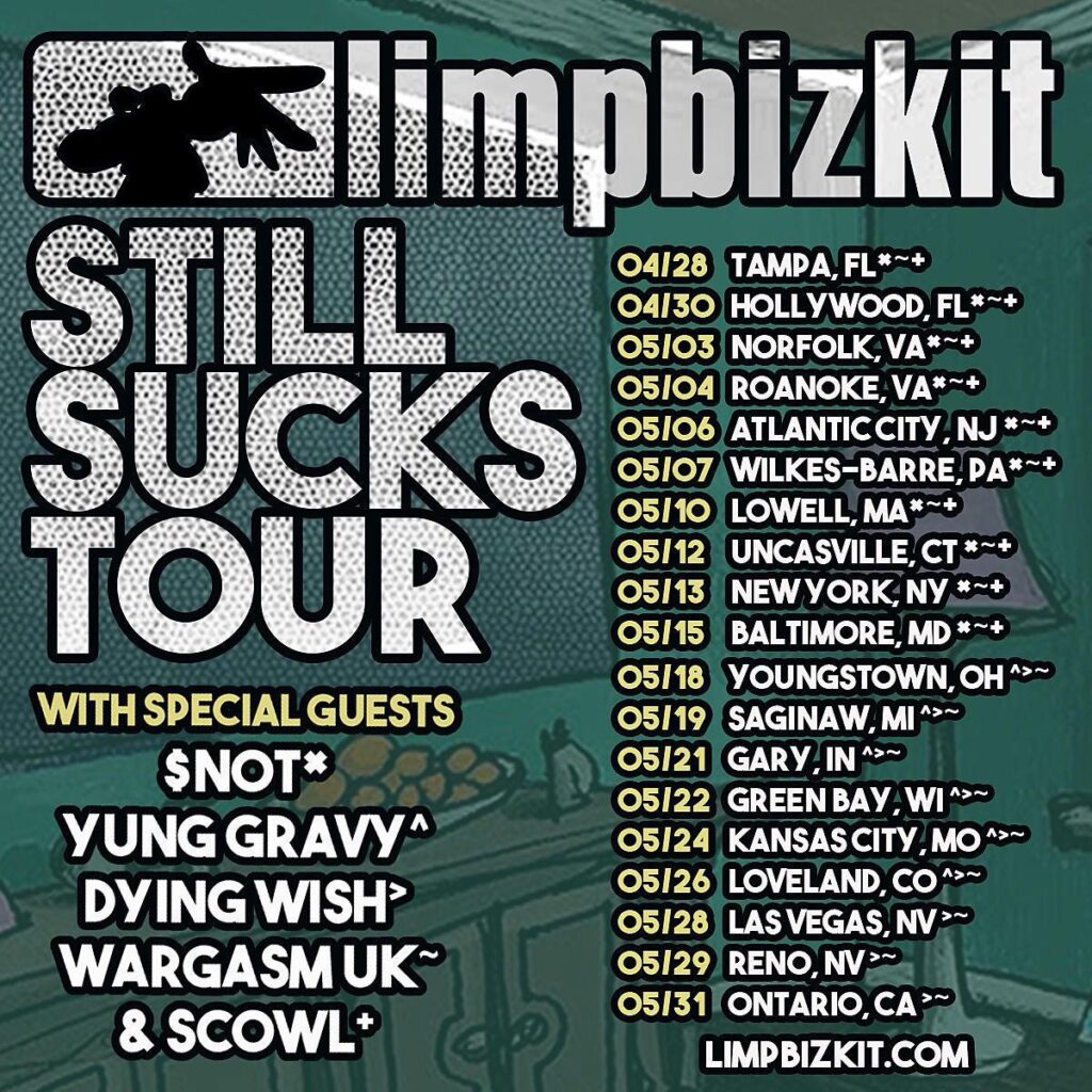 Limp Bizkit Still Sucks Tour 2025 poster with dates and special guests