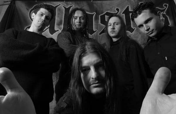 Swiss gothic extreme metal band Alastis in black and white promotional portrait for World Metal Weekly Switzerland