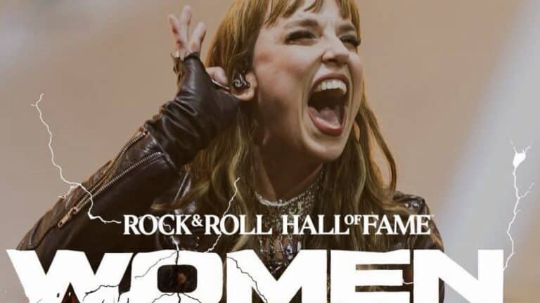 Lzzy Hale performs live in promotional artwork for the Rock & Roll Hall of Fame's Women in Metal exhibit.