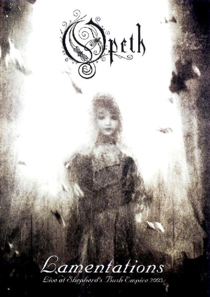 Opeth Lamentations live album cover featuring a ghostly young girl in a monochrome dreamlike scene.