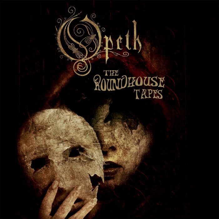 Opeth The Roundhouse Tapes album cover featuring theatrical masks against a dark textured background.