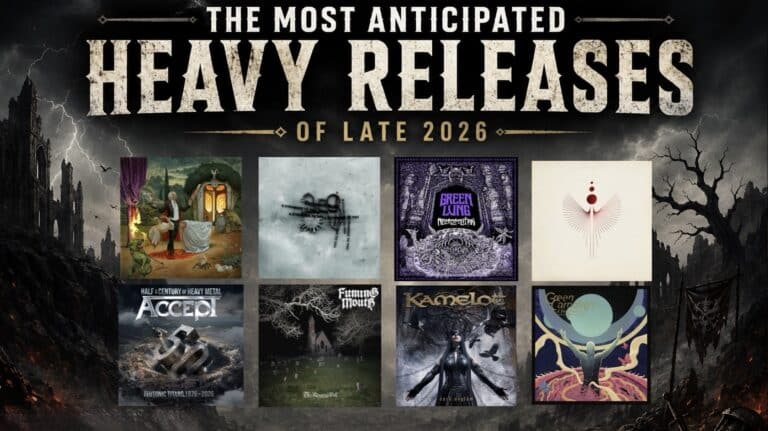 Featured collage for Metal Lair’s “The Most Anticipated Heavy Releases of Late 2026” showcasing upcoming album covers from Anthrax, Loathe, Green Lung, The Ocean, Accept, Fuming Mouth, Kamelot, and Green Carnation.