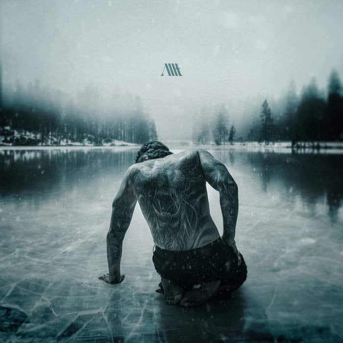 Allt Ataraxia album cover featuring a tattooed figure kneeling on a frozen lake beneath a snowy forest.