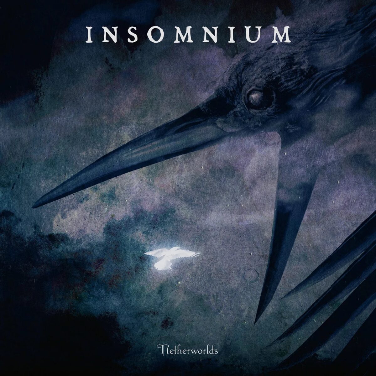 Insomnium Netherworlds album artwork featuring a dark bird and a glowing white bird
