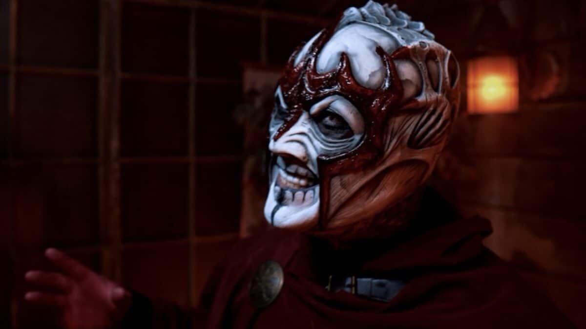 Waylon Reavis of A Killer’s Confession wearing a theatrical mask