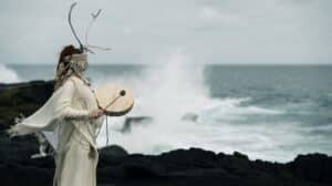 Heilung fourth studio album announcement featuring ritual performer with antlers and frame drum