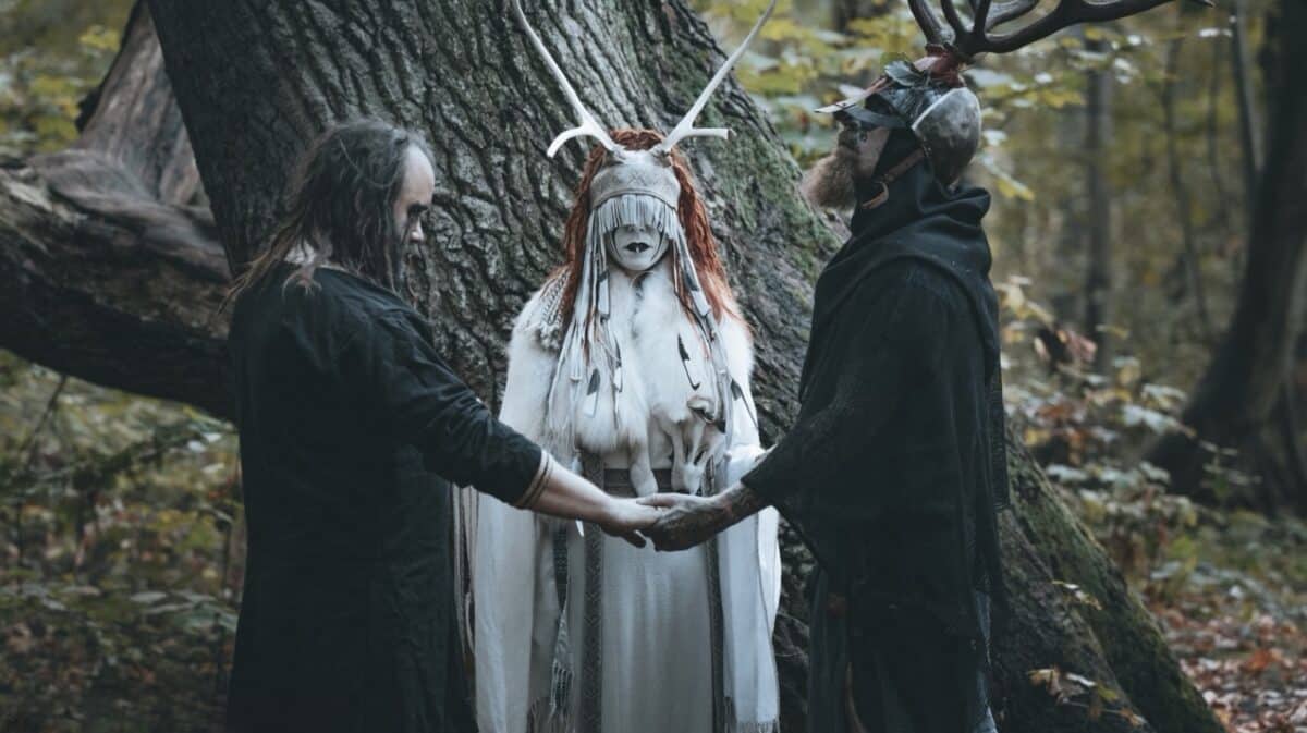 Heilung ritual folk collective promotional photograph for Sagas and Læknisgaldr