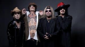 Mötley Crüe Las Vegas residency 2027 featuring band members John 5, Tommy Lee, Vince Neil, and Nikki Sixx.