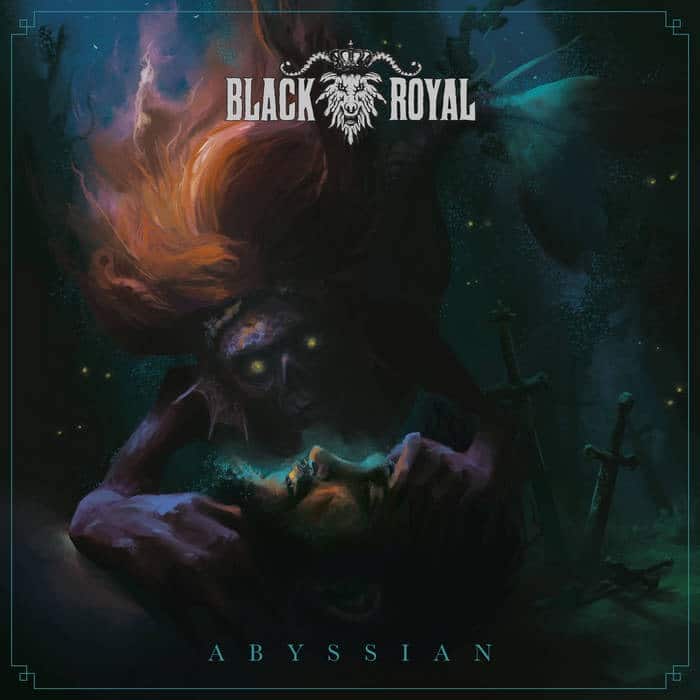 Black Royal Abyssian album cover featuring a monstrous shadowy figure with glowing eyes against an eerie teal and amber background.